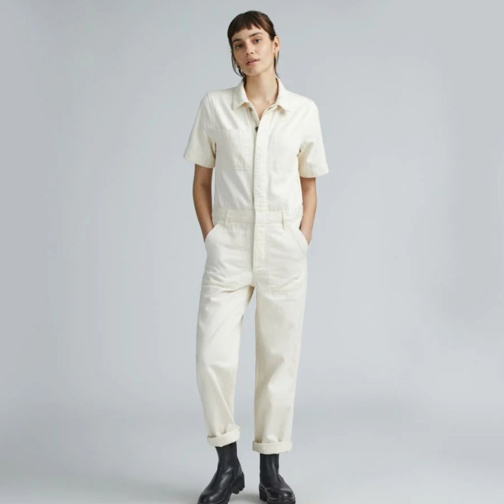 Everlane The Supersoft Jean Coverall Overalls Romper Utilitarian Size 8 White